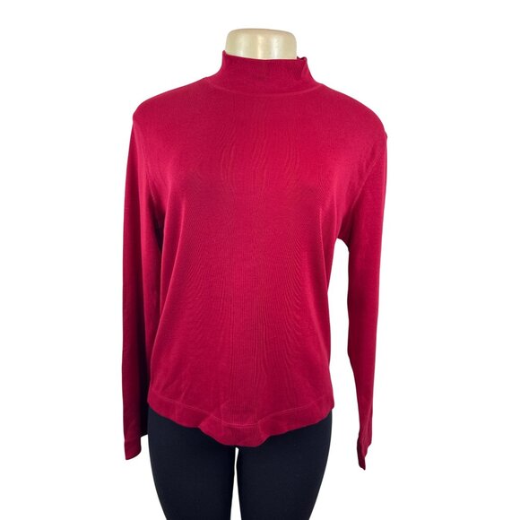 Kate Hill Casual Red Mock Neck Long Sleeve Top Pima Cotton Womens M - New - Picture 1 of 7
